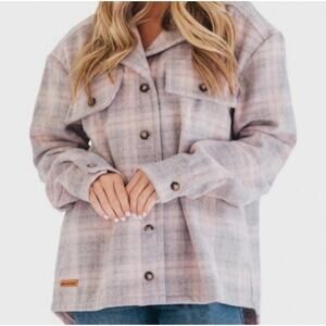 Simply Southern Womens Pink Buffalo Plaid Oversized Shacket Jacket Sz X Large
